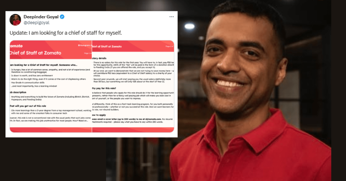 Deepinder Goyal's Unconventional Zomato Job Offer Sparks Debate: Pay Rs 20 Lakh for a Year of Learning